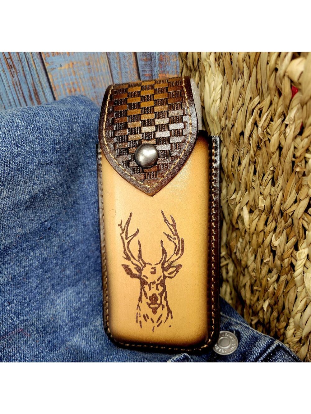 DEER GENUINE LEATHER KNIFE SHEATH 5.7 " FOLDING POCKET KNIFE HANDMADE BELT LOOP